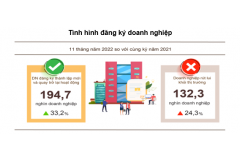 Gần 195 nghìn doanh nghiệp quay trở lại thị trường trong 11 tháng